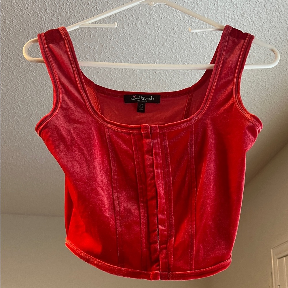 Vibrant Red Velvet Crop Top